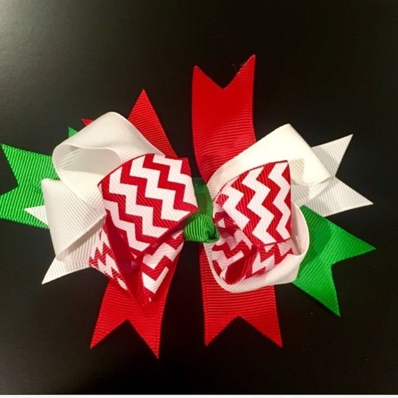 Two Christmas Colored Hair Bows - 2 Grosgrain Hair Bows with Clips RANDOM - Picture 2 of 6